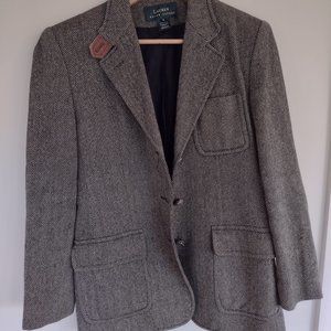 Ralph Lauren Vintage Jacket 100% Wool Herringbone Equestrian Horse Button Blazer